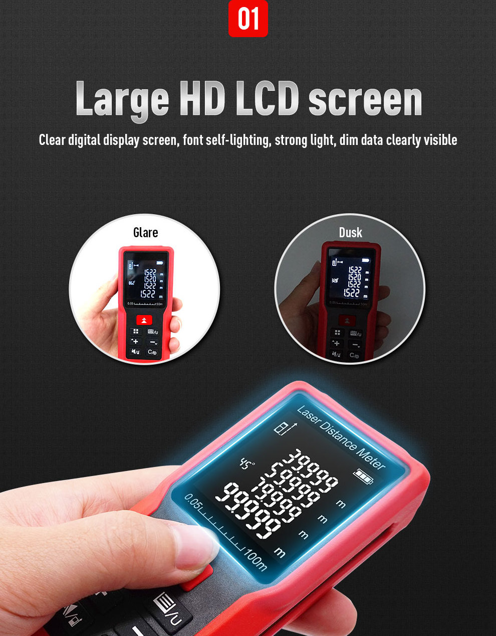 Laser Rangefinder Electronic Distance Meter with Large Screen Clear Display