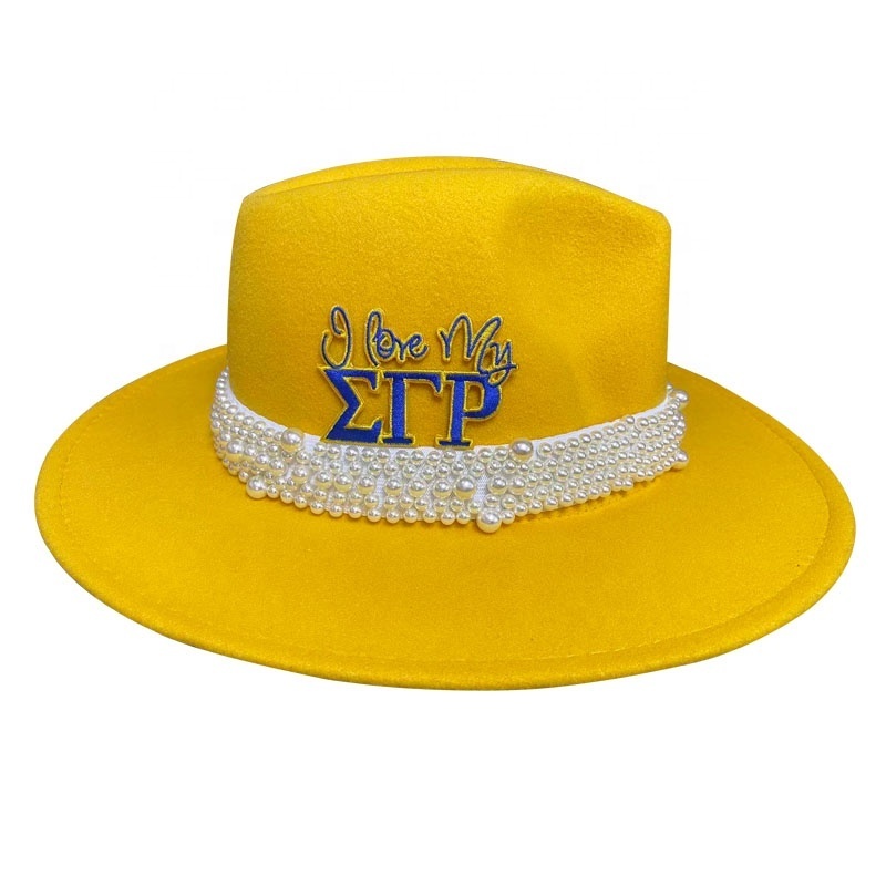 Fashion Autumn Winter Gold  sigma gamma rho Woolen Hat Fedora Hats Wholesale Women Wool Rabit Felt Hats With Pearls