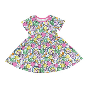 Rainbow Star Heart Print Girls Knee Length St. Patrick's Dress RTS Wholesale Baby Girls Boutique St. Patrick's Clothes