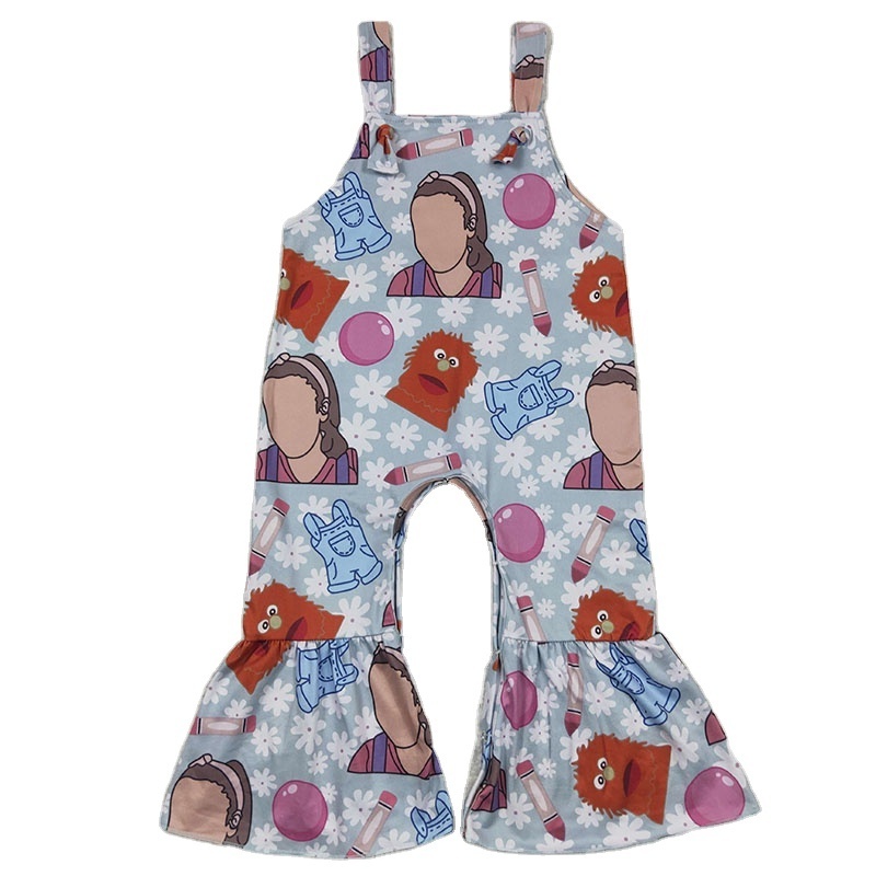 Boutique Kids girl baby summer cartoon back to school style jumpsuit flared pants girl's romper