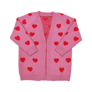 Heart Pink Baby Girls Valentine's Sweater Cardigan Wholesale Fashion Knitted Cotton Pullover Boutique Kids Festival RTS Clothes