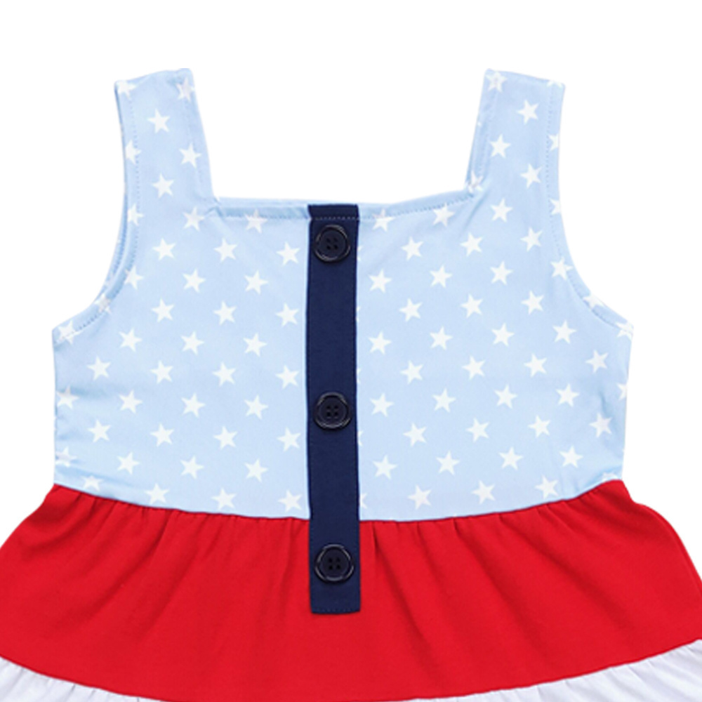 GSD0900 Light blue White polka dot red white blue striped skirt party dresses for girls children lightweight clothing sets