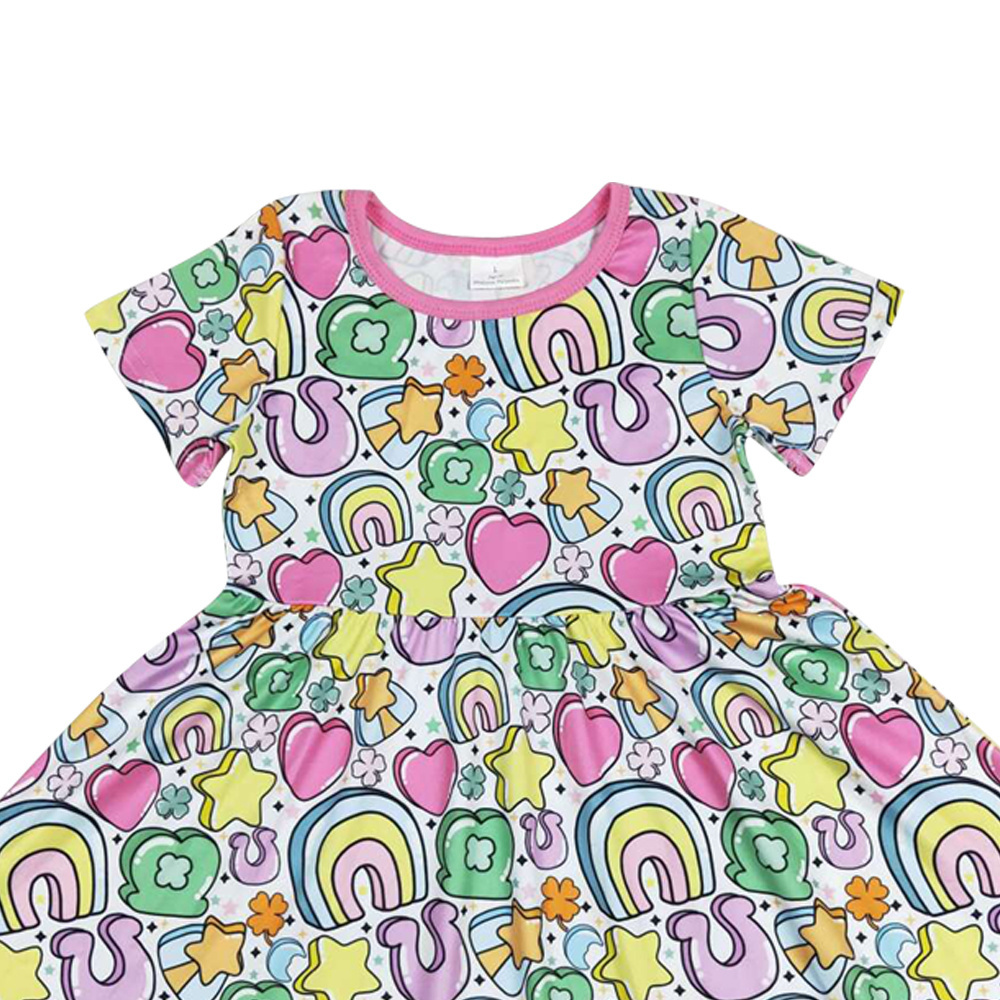 Rainbow Star Heart Print Girls Knee Length St. Patrick's Dress RTS Wholesale Baby Girls Boutique St. Patrick's Clothes