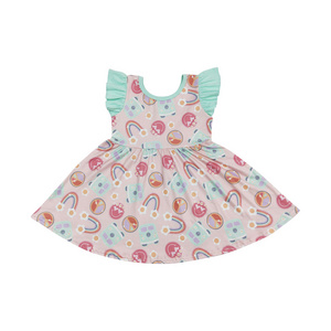 Rainbow Smiling Face Bus Print Girls Knee Length Summer Dress RTS Wholesale Baby Girls Boutique Summer Clothes