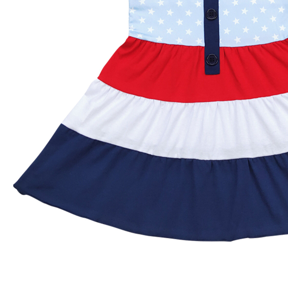 GSD0900 Light blue White polka dot red white blue striped skirt party dresses for girls children lightweight clothing sets