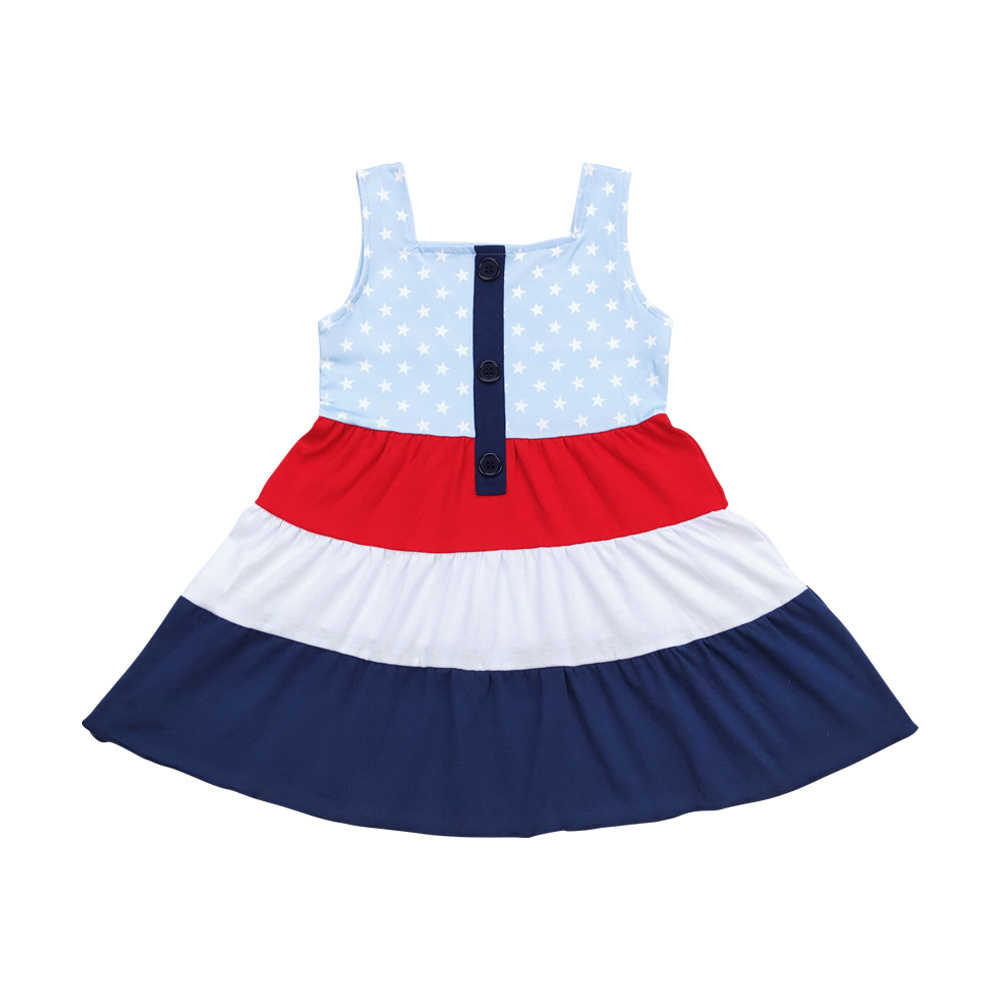 GSD0900 Light blue White polka dot red white blue striped skirt party dresses for girls children lightweight clothing sets