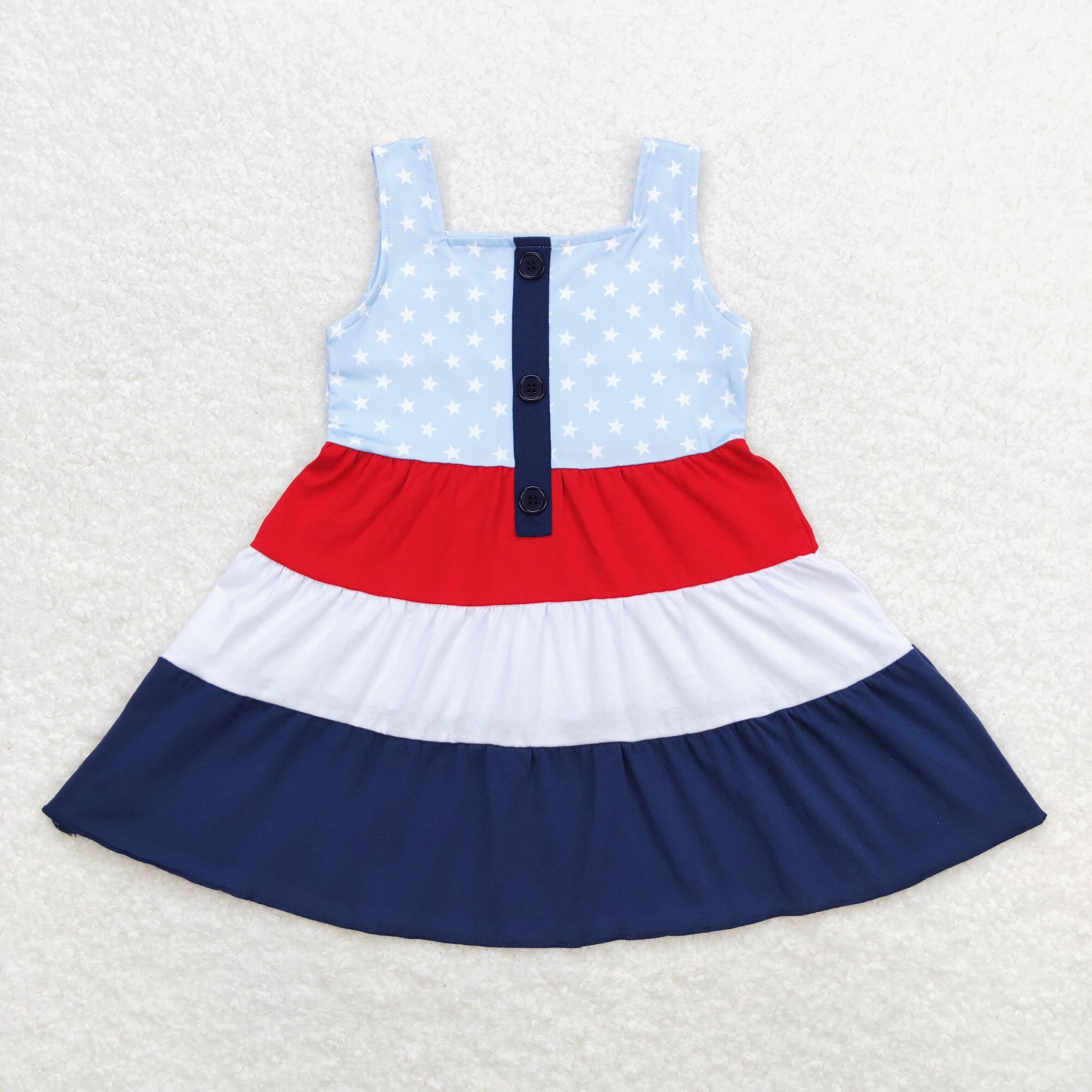 GSD0900 Light blue White polka dot red white blue striped skirt party dresses for girls children lightweight clothing sets