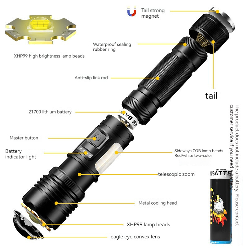 900000 High Lumens Super Bright FlashLight XHP99  7 Modes with COB Work Light Powerful Handheld LED Flashlights for Camping