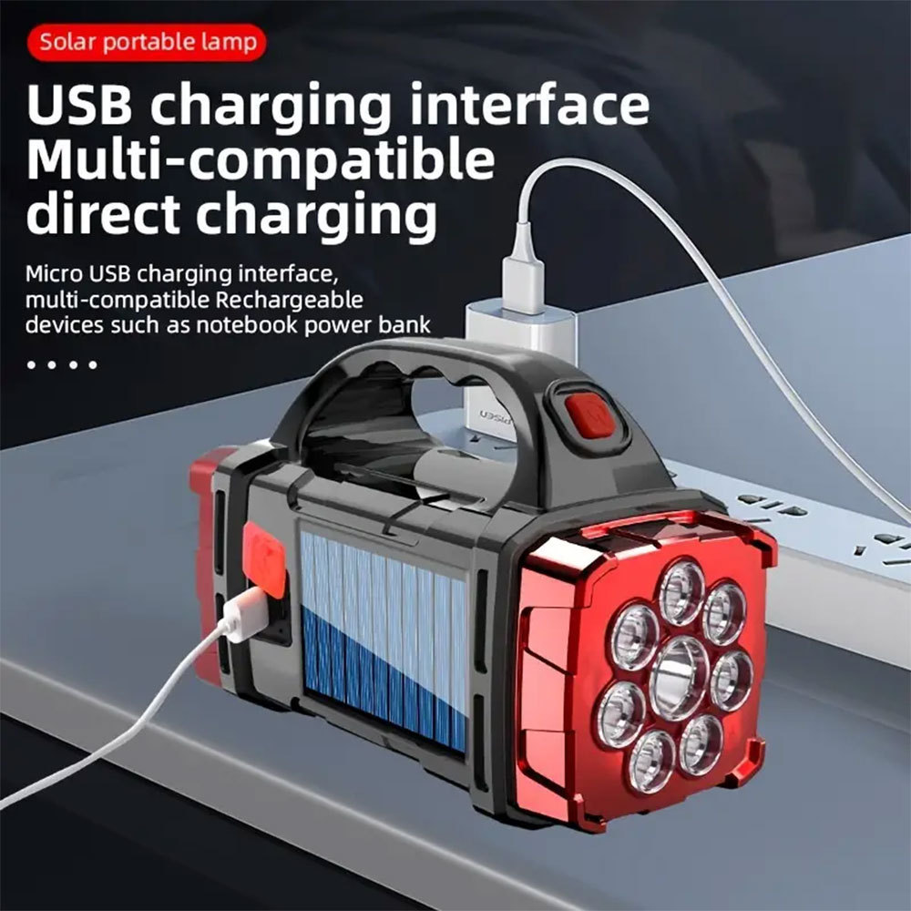 Multifunctional Solar Handheld Flashlight With Power Bank Led Usb Rechargeable Work Torch