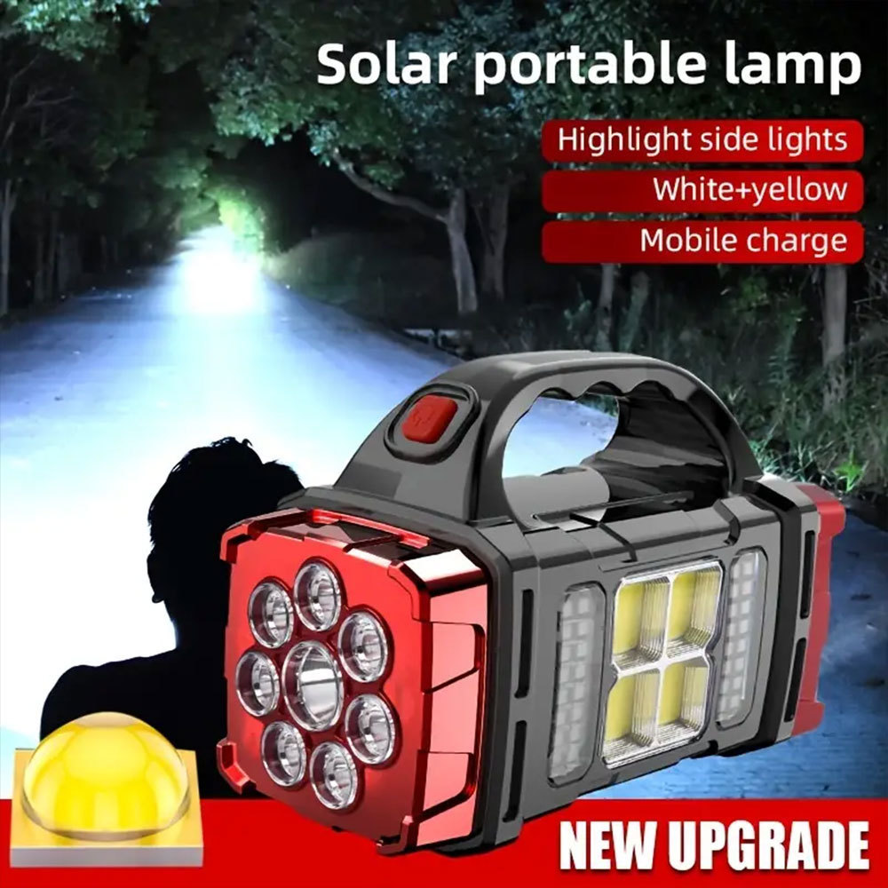 Multifunctional Solar Handheld Flashlight With Power Bank Led Usb Rechargeable Work Torch