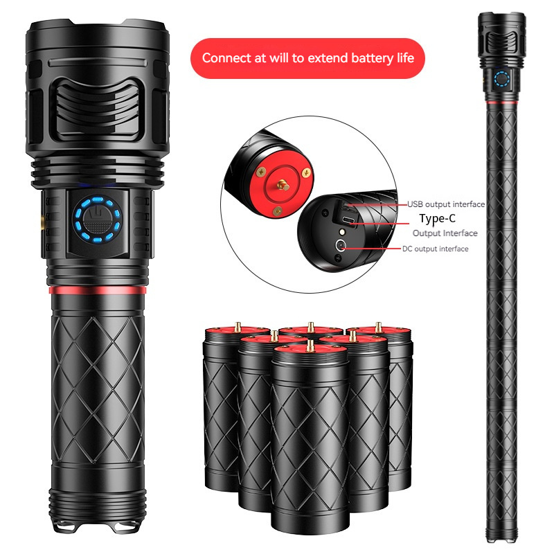 High Power 3000LM IPX4 Type-c 18650 Battery Led Solar Flashlights & Torches Zoomable Flashlight