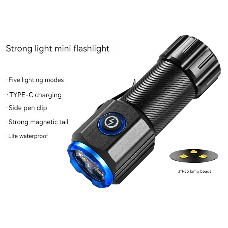 2000 Lm High Lumen Output Bright Torch Focus Usb Rechargeable Portable Lamp strong magnet Mini Flashlight With a clip