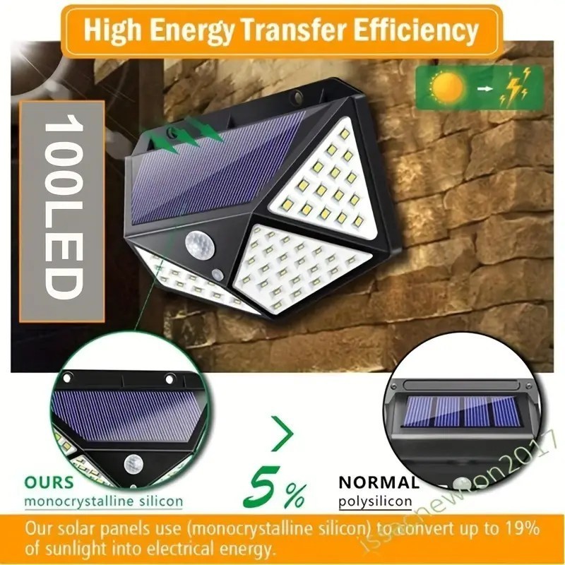 100 LED 3 Motion Sensor Working Modes Outdoor Solar Wall Light for Back Yard Garden Garage Deck