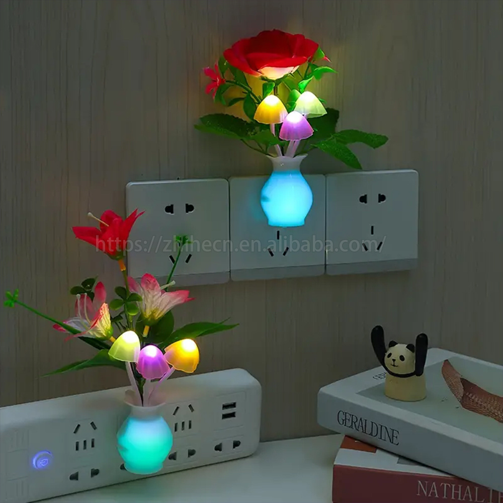 Bedroom Bedside Light Sensor Control Led Plug In Led Rose Flower Rgb Lights Wall Night Light