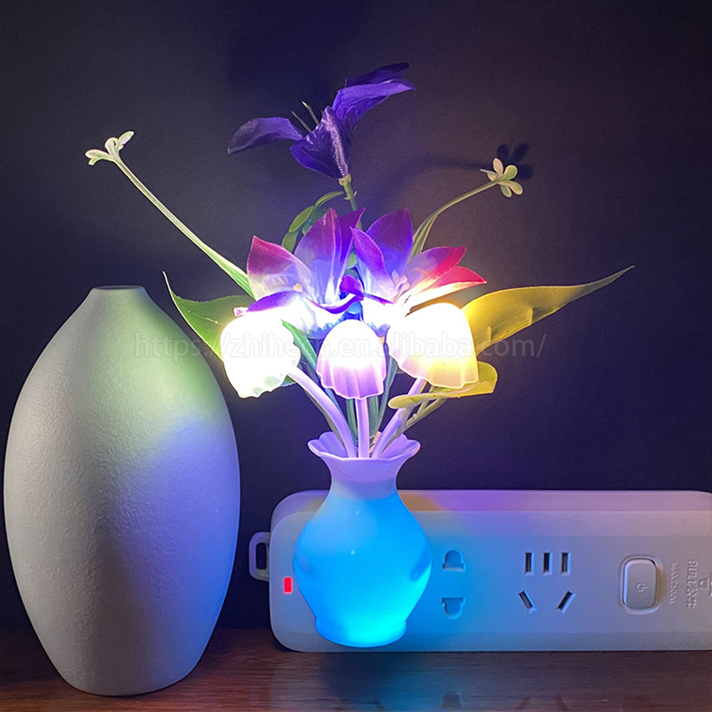 Bedroom Bedside Light Sensor Control Led Plug In Led Rose Flower Rgb Lights Wall Night Light