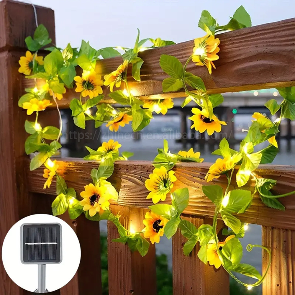 New Design Waterproof Sunflower Led String Light Copper Wire Lights Solar Powered Solar Garden Light for Garden Decoration