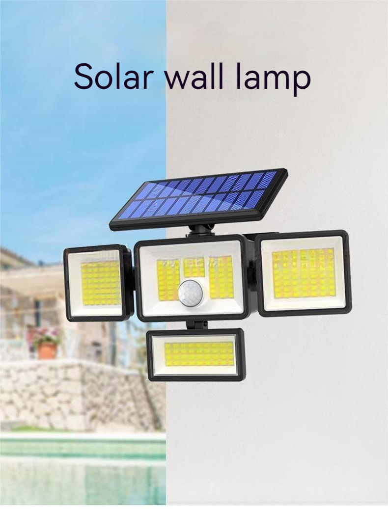 Solar LED Motion Sensor Lights Outdoor Wall Security Lamp Waterproof Adjustable Head Garden Lighting with Remote