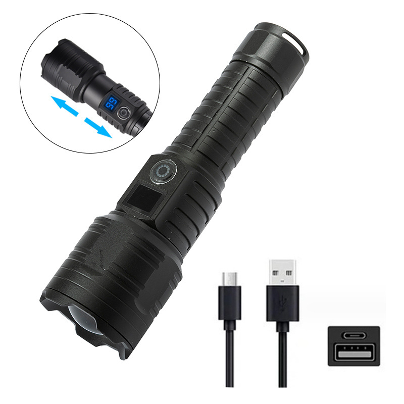 10000 lumen Zoom LED Metal Waterproof Torch Light Tactical linterna USB-C Rechargeable Long Range XHP70 Powerful LED Flashlight