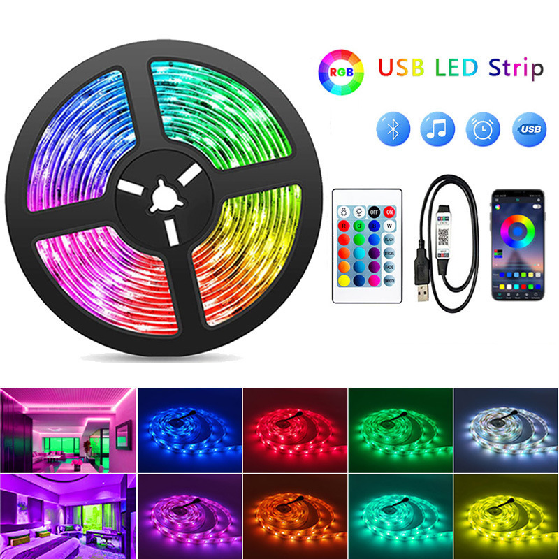 Music Sync 5050 LED Light Strip RGB Color Changing 24 key remote control smart strip lights   for TV Party TIKTOK DIY