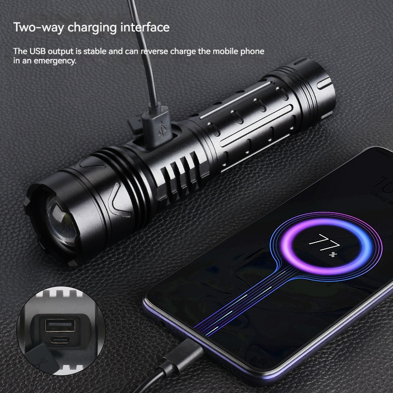 New Style XHP70 Ultra Powerful Led Flashlight Zoomable10000 Lumen Led Type-c Charging Flashlight