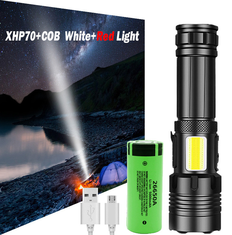 Hot Sale Most Powerful COB Flashlight XHP70 XHP160 Camping USB Rechargeable Led Flashlight