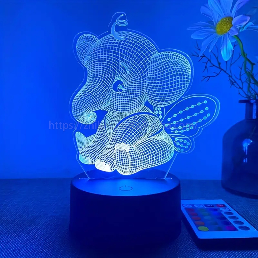 Lovely Animal Gift Acrylic 16 Color Changing Cartoon elephant Series Table Light Anime Lamp 3d Illusion Night Light