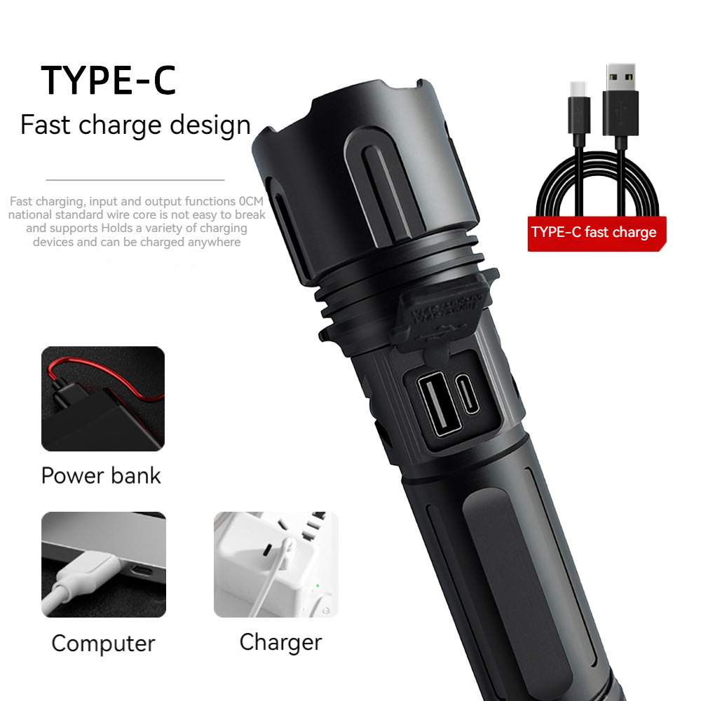 High Lumens 5 Modes Zoomable Rechargeable Usb Flashlight High Powered Long Range Led Tactical Flashlight