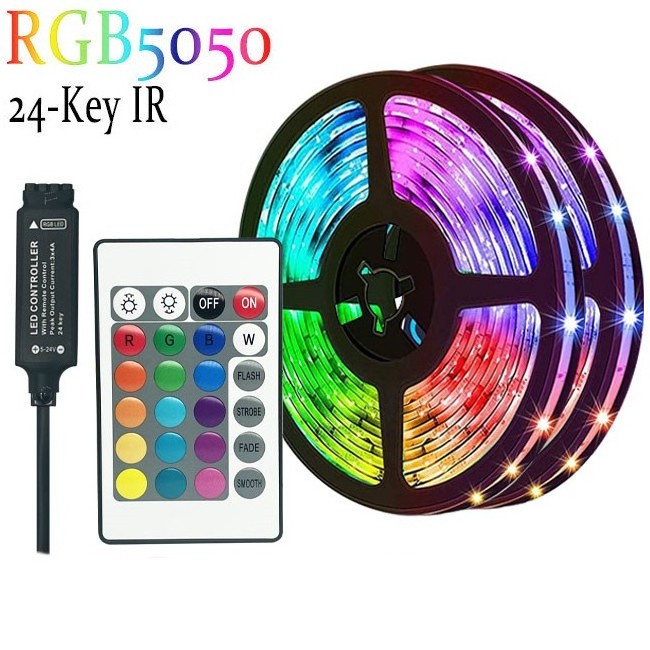 Music Sync 5050 LED Light Strip RGB Color Changing 24 key remote control smart strip lights   for TV Party TIKTOK DIY