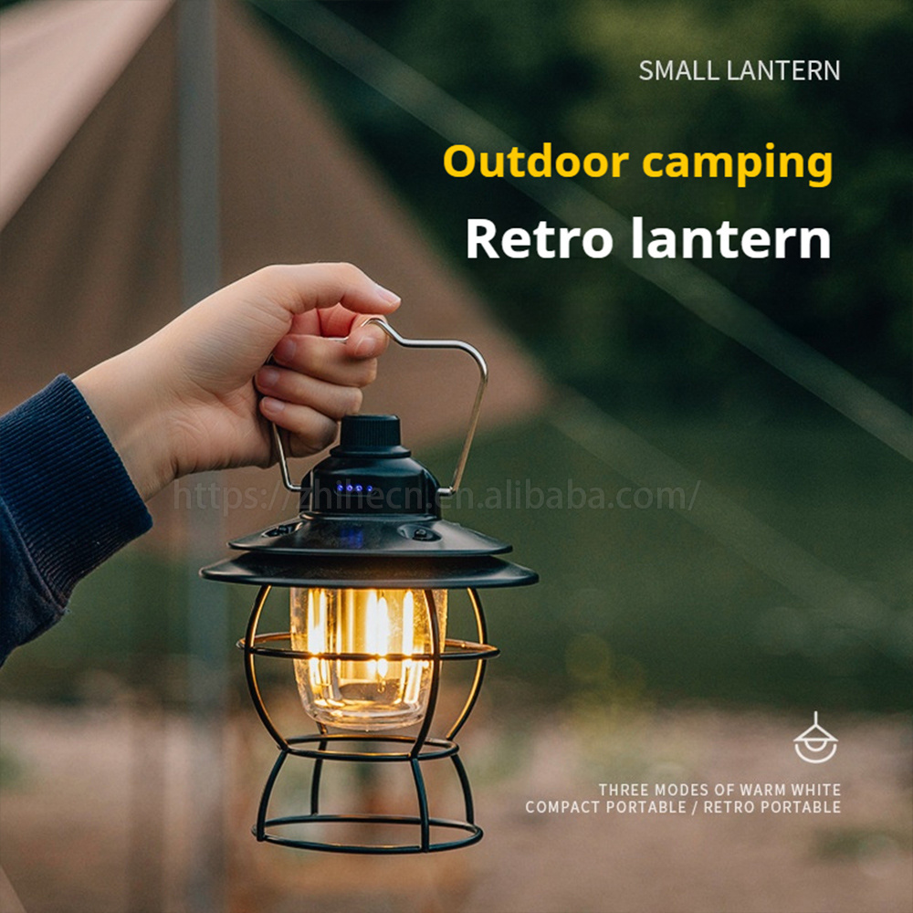 Portable Waterproof Emergency Hanging Tent ABS USB Rechargeable Retro LED Camping Light Lantern