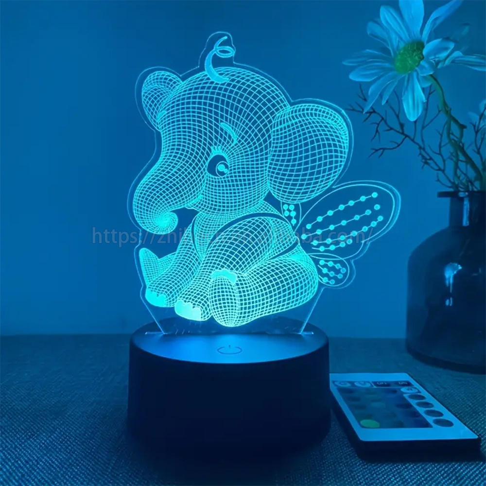 Lovely Animal Gift Acrylic 16 Color Changing Cartoon elephant Series Table Light Anime Lamp 3d Illusion Night Light