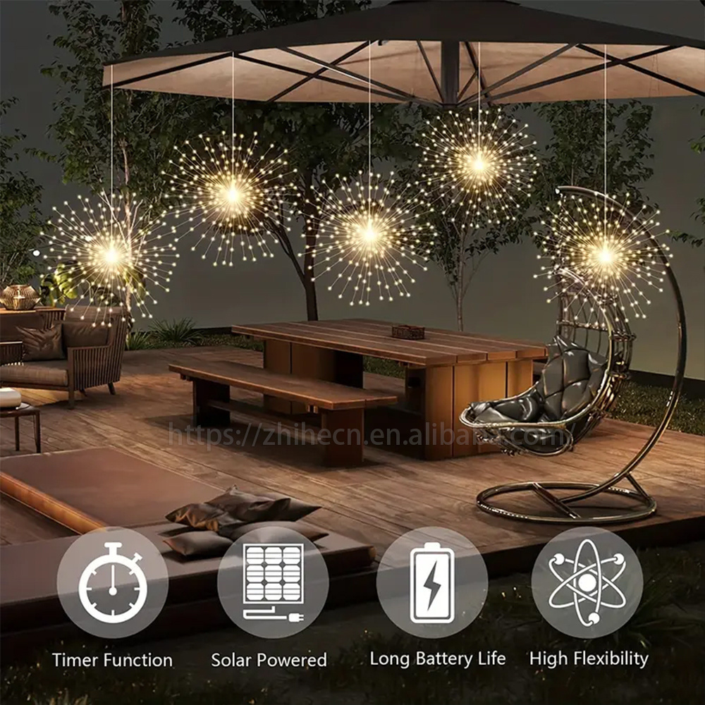 New IP44 Waterproof Starburst Firework Acrylic LED Decorative Solar Power String Light for Garden Decoration Holiday