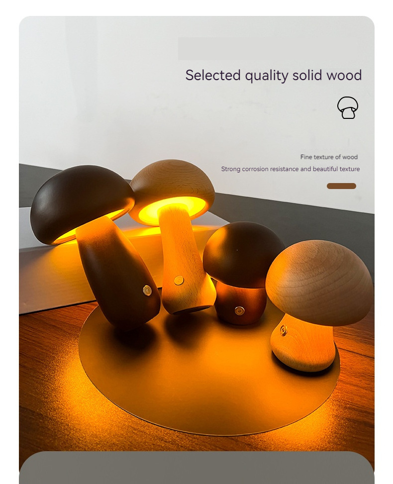 Hot Sale Mushroom Decorative Night Light Acrylic Mood Lamp Led Wooden Light With Touch Switch