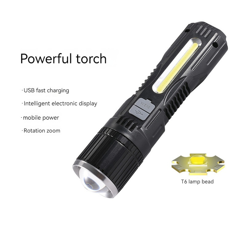 Portable cob Adventure Flashlight USB Charging 1500 Lumen aluminum Zoom Flashlight  For Fishing Camping