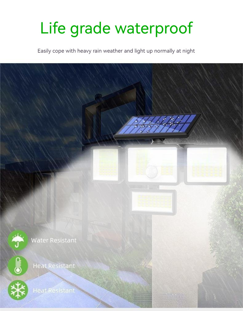 Solar LED Motion Sensor Lights Outdoor Wall Security Lamp Waterproof Adjustable Head Garden Lighting with Remote