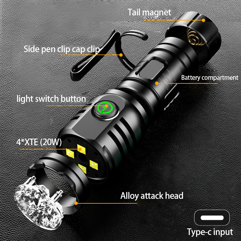 High Quality Mini Portable Telescopic Zoom High Bright Long Range Flashlight Aluminum USB Rechargeable Flashlight