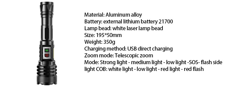 High-brightness Cob Side Light 21700 Strong Magnet Flashlight Double Switch Type-C Rechargeable Flashlight