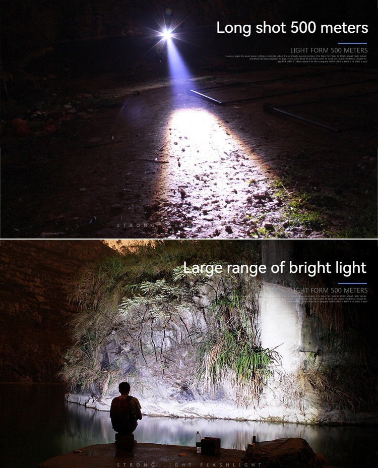 Waterproof outdoor night run riding patrol searchlight T6 telescopic zoom strong aluminum alloy LED flashlight