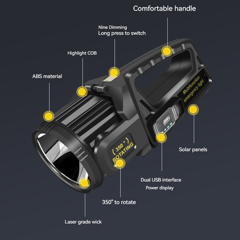 1000000 Lumens Spotlight emergency 9 Modes Led Rechargeable Spotlight Flashlight with 350 Rotate Head