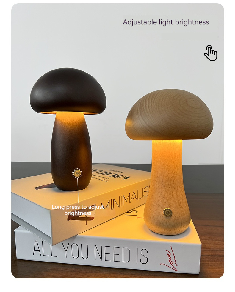 Hot Sale Mushroom Decorative Night Light Acrylic Mood Lamp Led Wooden Light With Touch Switch