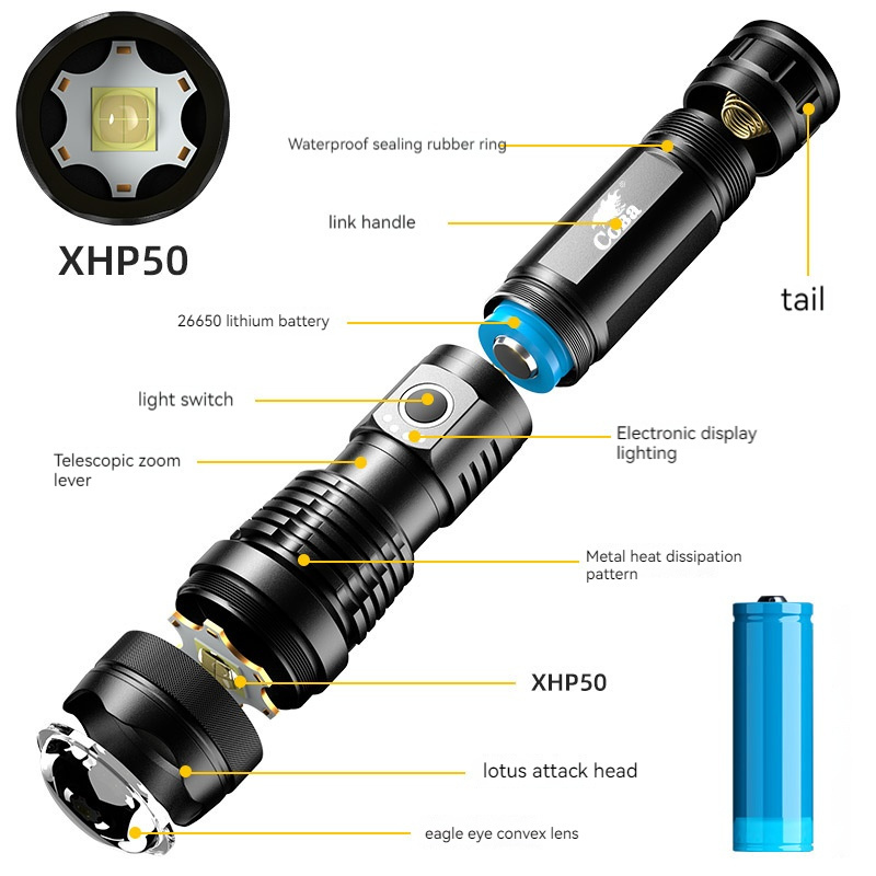 White laser  100000 Lumens Waterproof Rechargeable Flashlight Most Powerful Led Flashlight