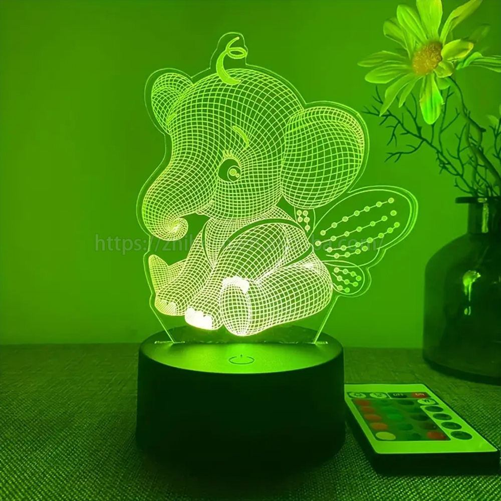 Lovely Animal Gift Acrylic 16 Color Changing Cartoon elephant Series Table Light Anime Lamp 3d Illusion Night Light