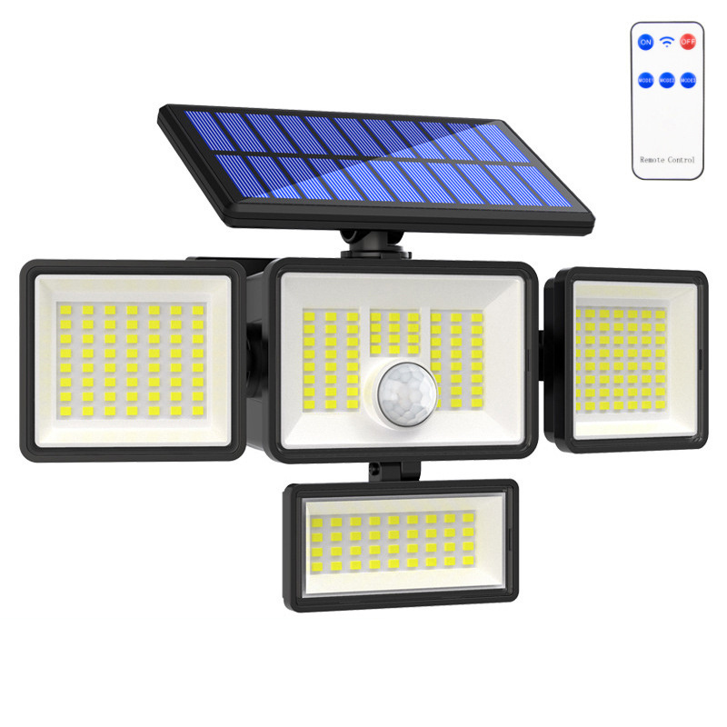 Solar LED Motion Sensor Lights Outdoor Wall Security Lamp Waterproof Adjustable Head Garden Lighting with Remote