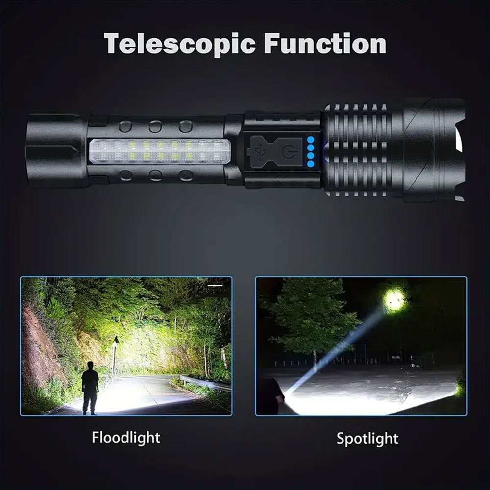 20000 Lumen  laser light Flashlight Side Led Red Light Work Lights Zoom  Focus Rechargeable Hand Torch With Power Display