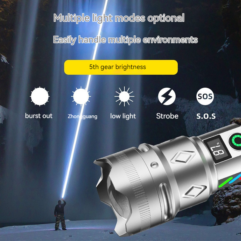 High Power 30W white lazer light Focusing Long Range Telescopic Type-C rechargeable usb Output led torch light flashlights