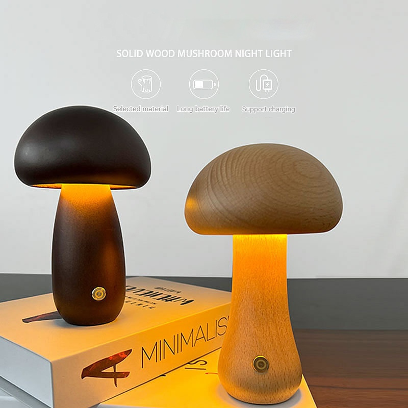 Hot Sale Mushroom Decorative Night Light Acrylic Mood Lamp Led Wooden Light With Touch Switch