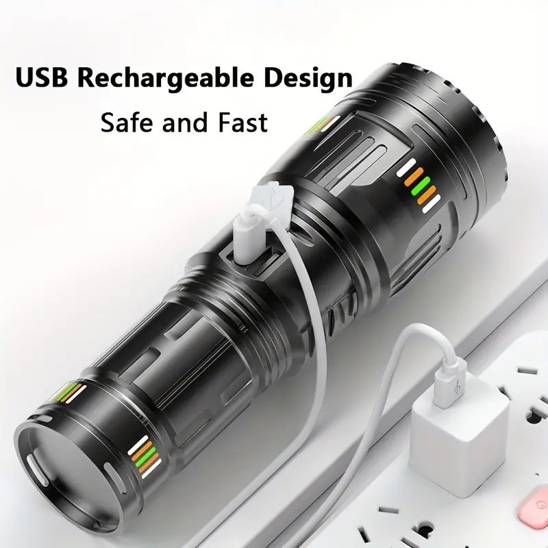 Powerful 6000lm Torch Light Zoomable Emergency Hiking Gear LED Flashlight  for Outdoor Camping Fishing Rechargeable Battery