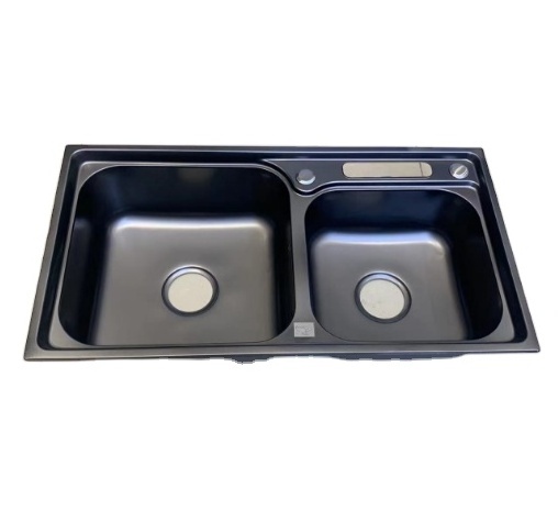 Modern 81x43 Stainless Steel 201 Black Rectangular Kitchen Sink Large Double Slots Counter Installation Single Bowl One-Hole