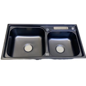 Modern 81x43 Stainless Steel 201 Black Rectangular Kitchen Sink Large Double Slots Counter Installation Single Bowl One-Hole