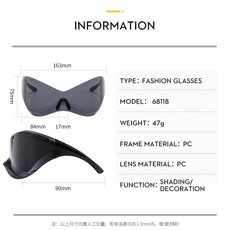 Fashion Unisex Shield Black Sunglasses Futuristic Windproof Visor Sun Glasses For Men Women Shades Eyewear UV400 Hot Sunglasses