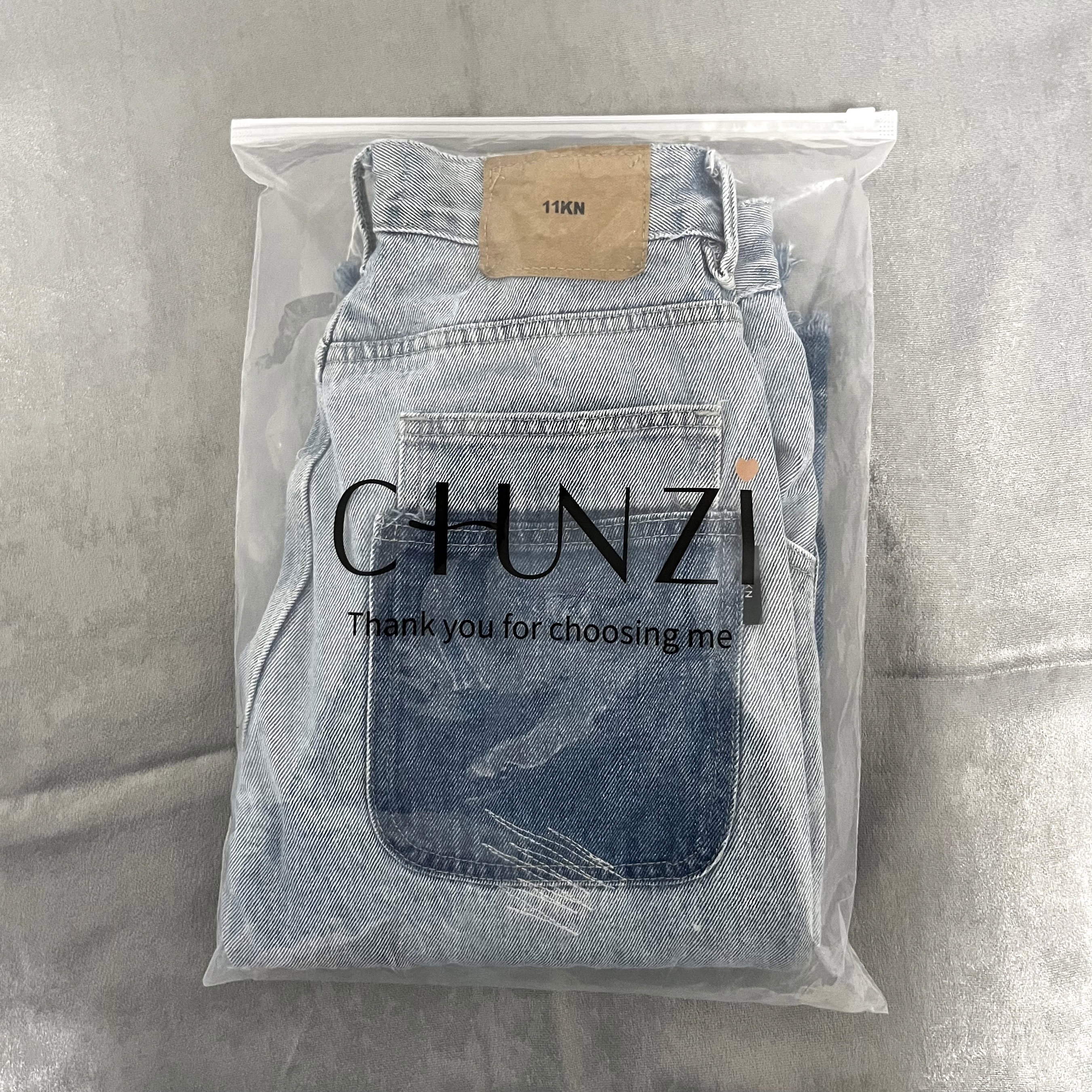 Custom  Print Pe Zipper Lock Poly Zipper Lock Transparent Plastic Packaging Bag For Clothes